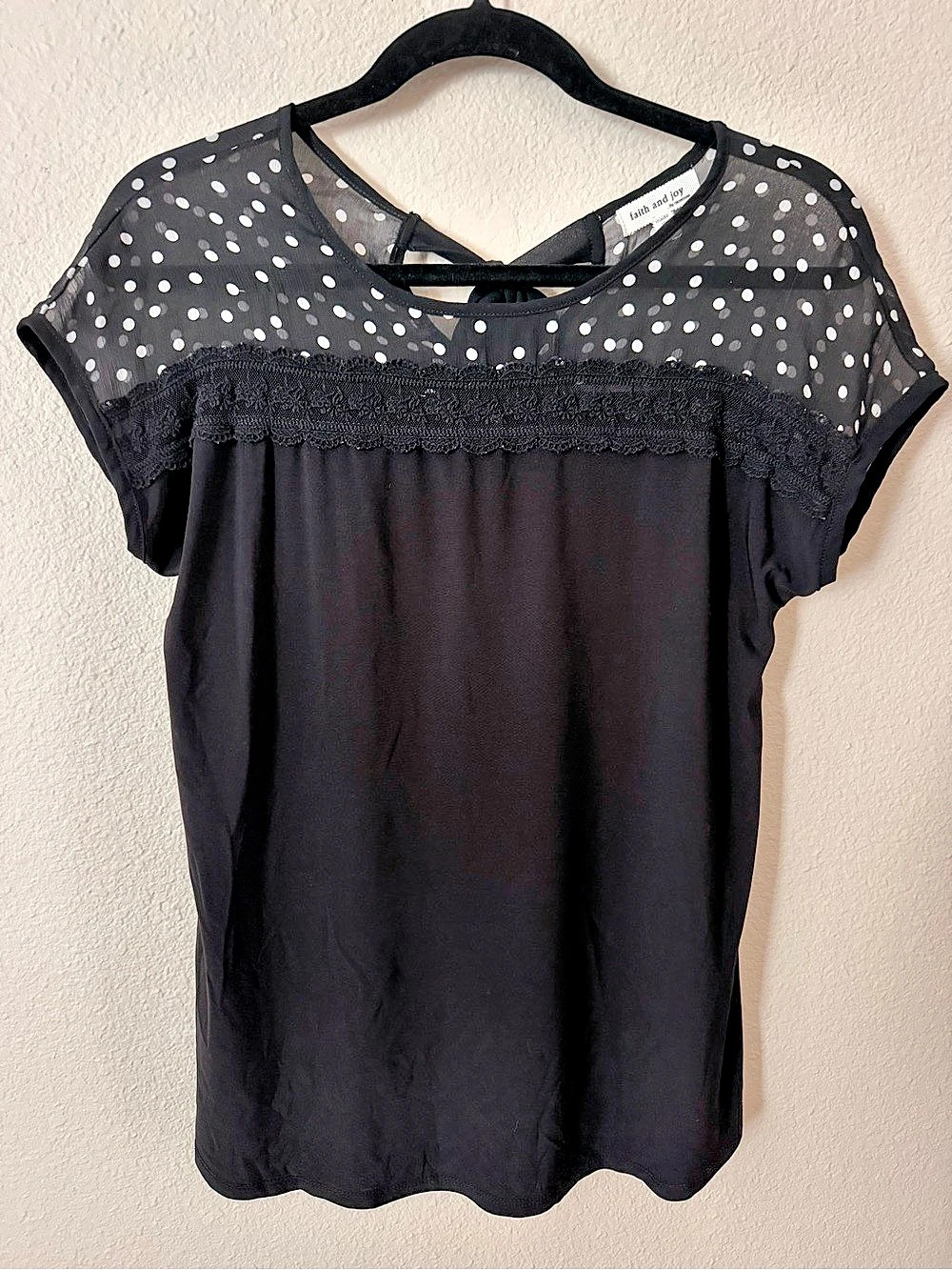 faith and joy Polka Dot Blouse in Black & White Size Small Like New